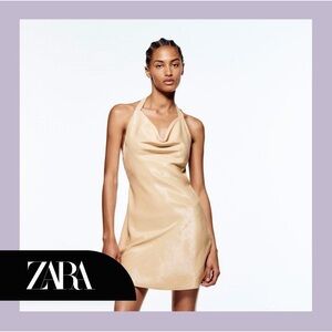 Zara satin mini cowl neck dress